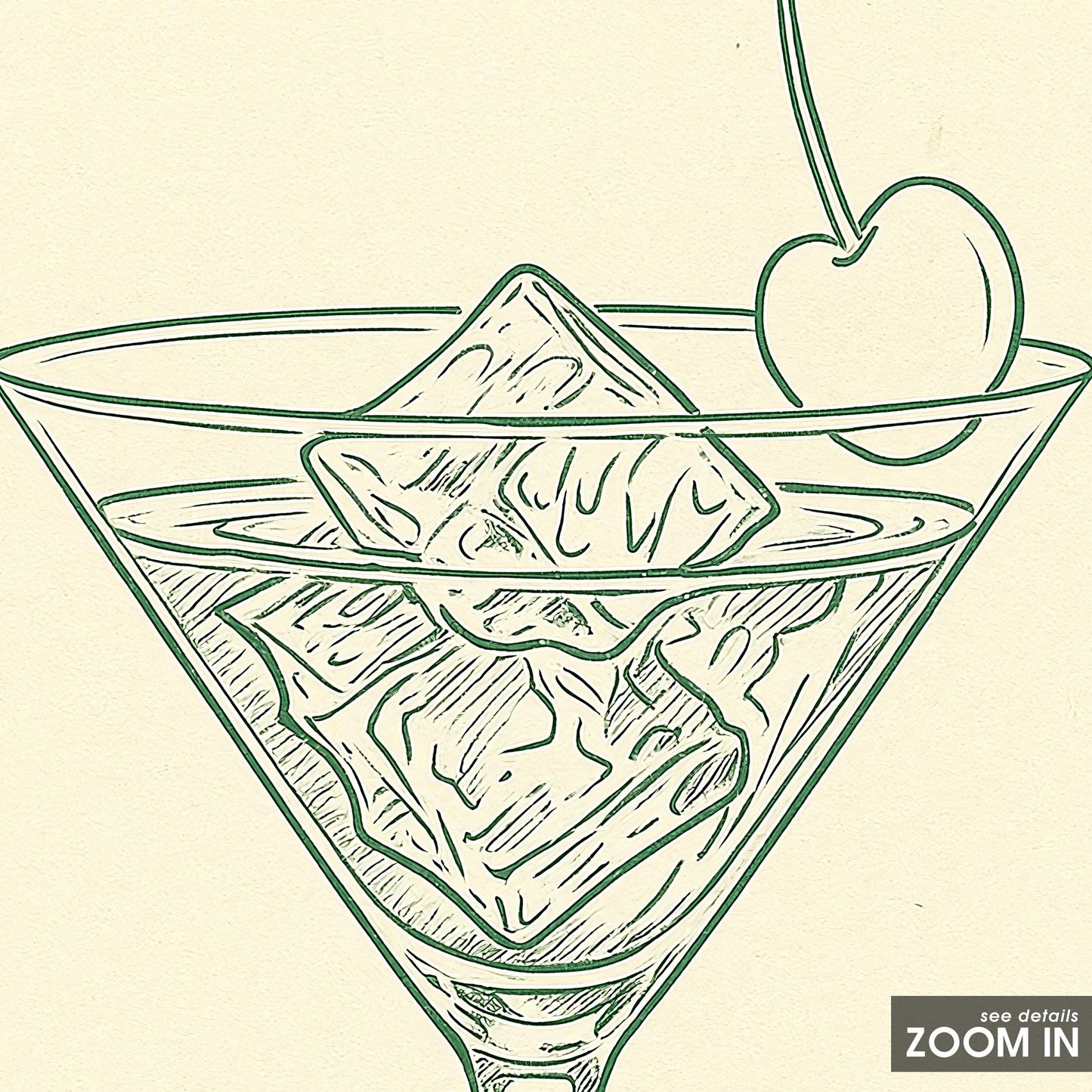 Martini Line Art Poster - Minimalist Cocktail Art | Vintage Bar Print