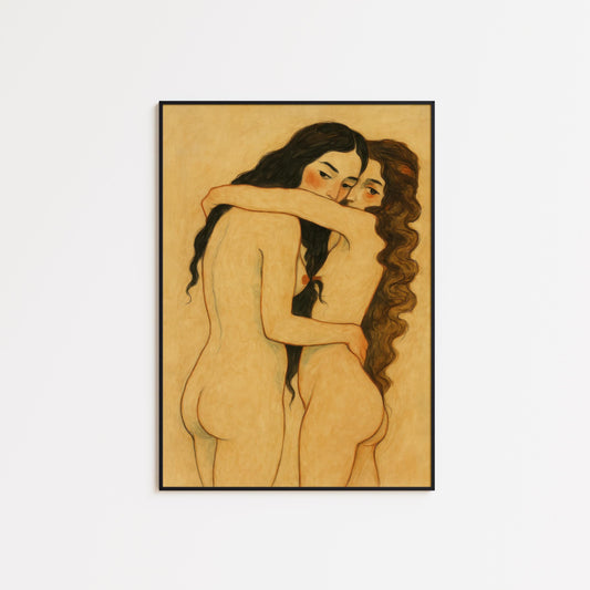 Queer Feminine Nude Art – Sapphic Love Print | Tender Lesbian Intimacy Poster