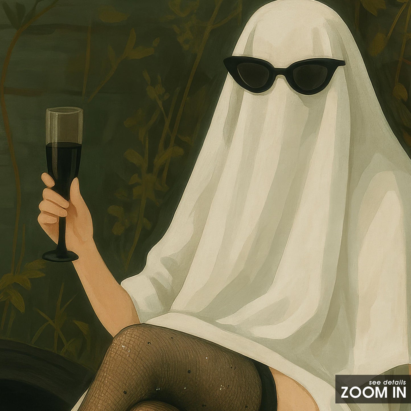 Gothic Glam Wall Art – Surreal Ghost Print With Champagne & Whimsical Decor