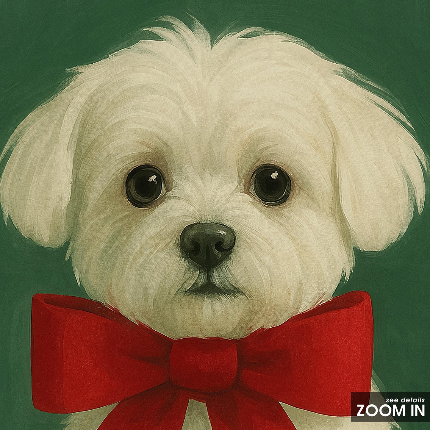 Christmas Puppy Poster – Cute Holiday Dog Art with Red Bow and Cozy Decor