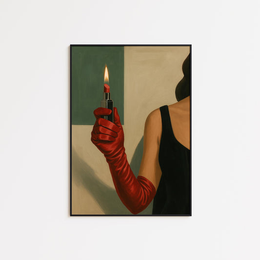 Lipstick Flame Poster – Bold Feminine Gothic Wall Art With Surreal Design
