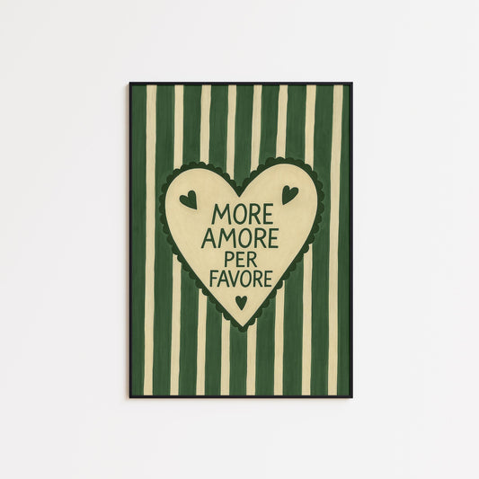 Italian Love Poster – Romantic Wall Art With Amore Quote & Green Stripes