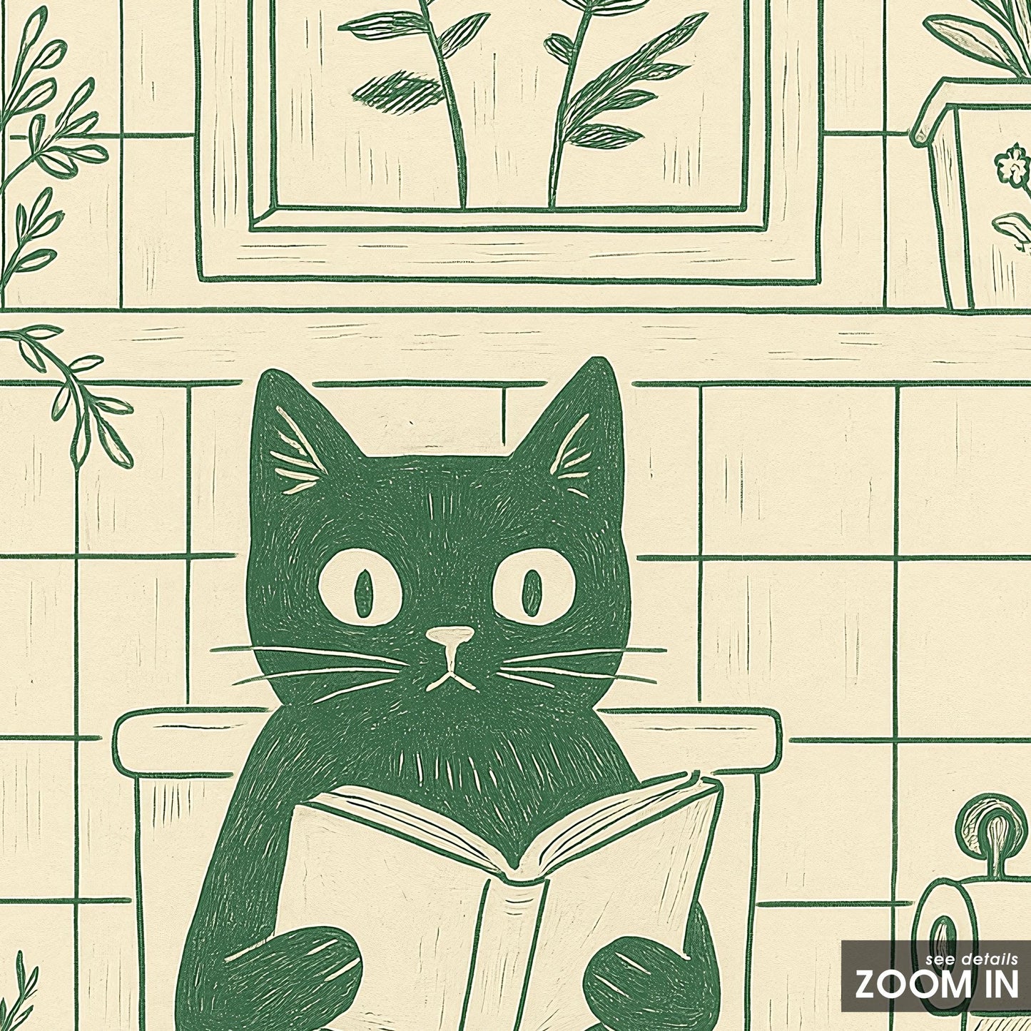 Bathroom Cat – Funny Minimal Line Art Poster, Cozy Bathroom Wall Decor