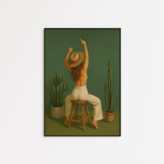 Boho Cactus Poster – Vintage Desert Wall Art | Retro Boho Decor Print