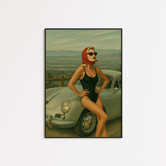 Retro Hollywood Glamour Print – Vintage Car Artwork With Mid Century Chic Style