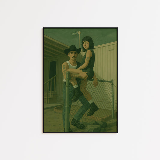 Western Couple Poster – Vintage Americana Wall Art | Rustic Love & Cowboy Decor Print
