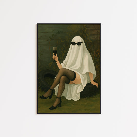 Gothic Glam Wall Art – Surreal Ghost Print With Champagne & Whimsical Decor