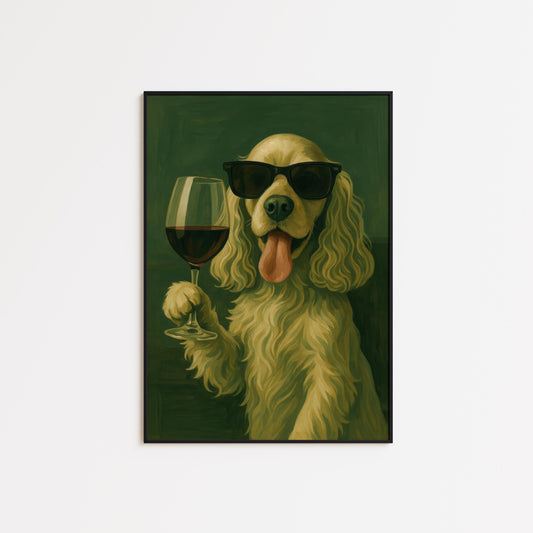 Funny Dog Wall Art – Playful Dog Poster With Wine Glass | Cozy Home Decor