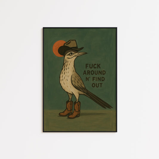 Cowboy Bird Poster – Rustic Western Wall Art With Cheeky Cowboy Boots Decor