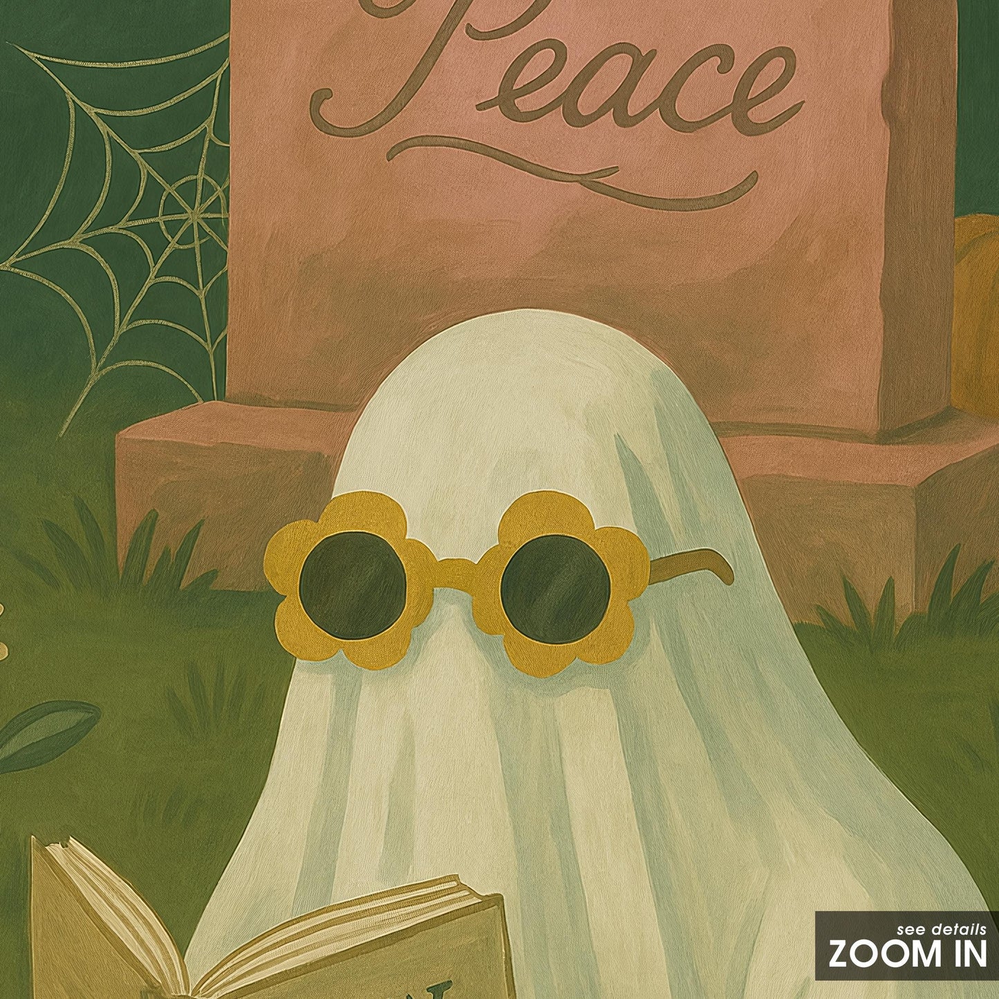 Whimsical Halloween Art – Ghost Wall Art Print | Playful Graveyard Decor