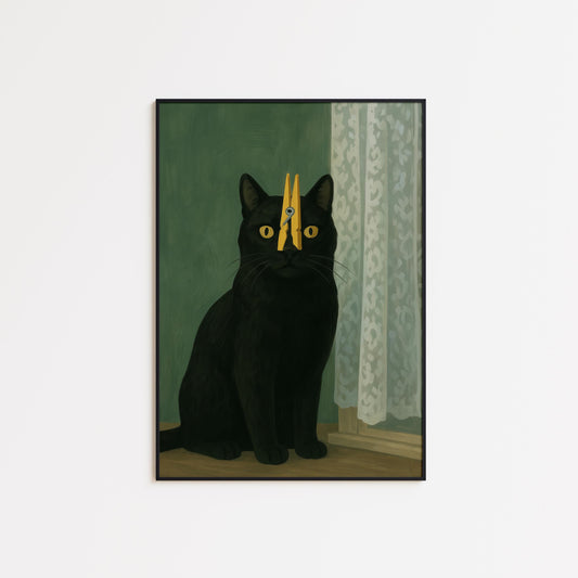 Black Cat Wall Art – Surreal Minimalist Cat Print | Gothic Home Decor Poster