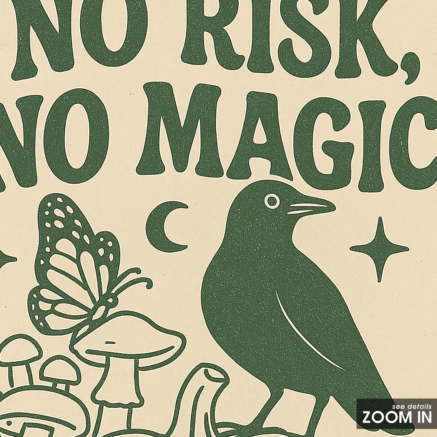 No Risk No Magic – Witchy Minimal Poster, Crow and Pumpkin Wall Art