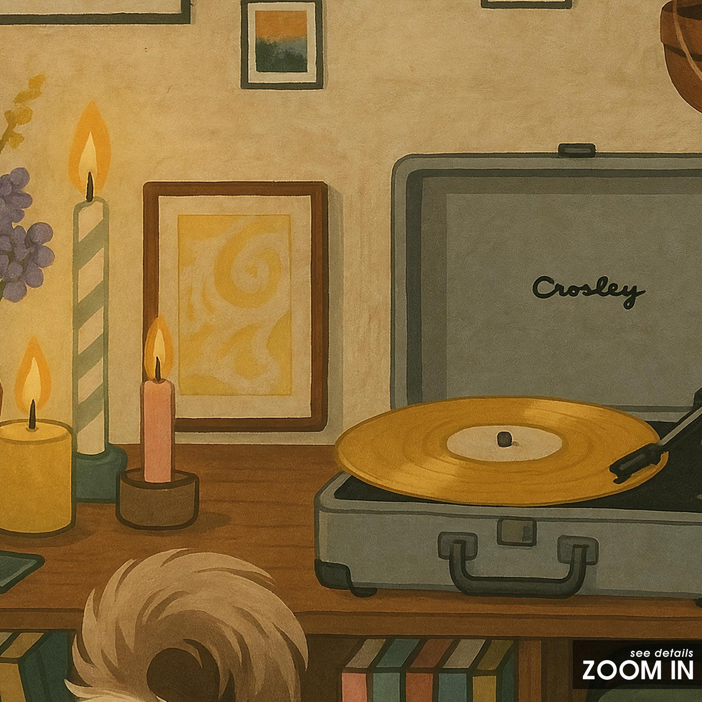 Cozy Cat Art Print – Vintage Vinyl Print | Gouache Illustration, Warm Aesthetic Poster