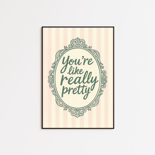 Feminine Quote Wall Art – Pink Striped Poster With Vintage Mirror Style