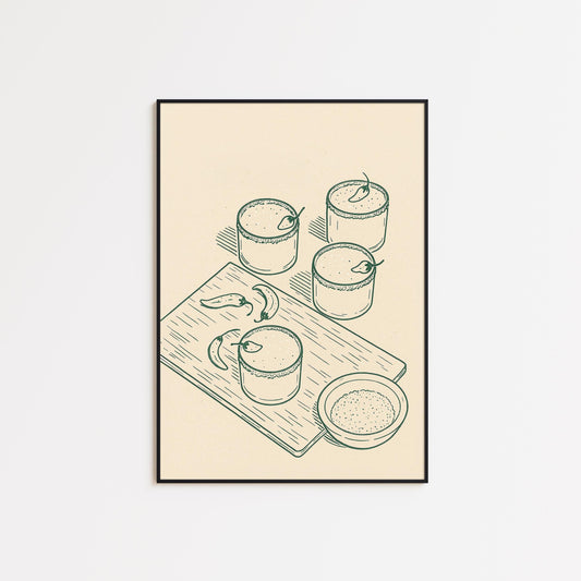 Spicy Margarita Poster – Minimalist Cocktail Line Art Print