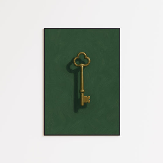 Golden Key Poster – Vintage Wall Art | Minimalist Dark Academia Decor