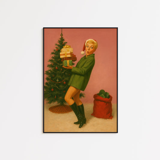 Retro Christmas Poster – Vintage Holiday Art | Festive Wall Decor & Pin-Up Print