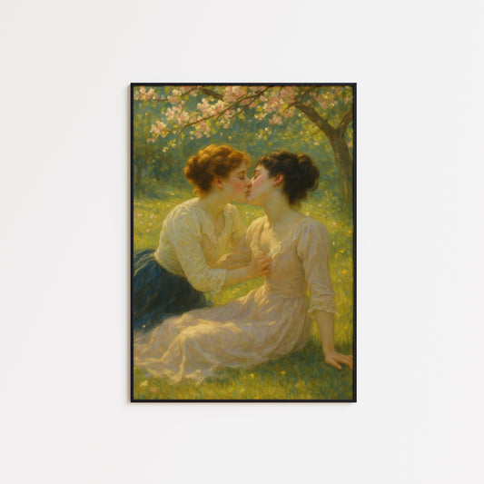 Victorian Sapphic Kiss Romantic Lesbian Art Print – Vintage Love Poster