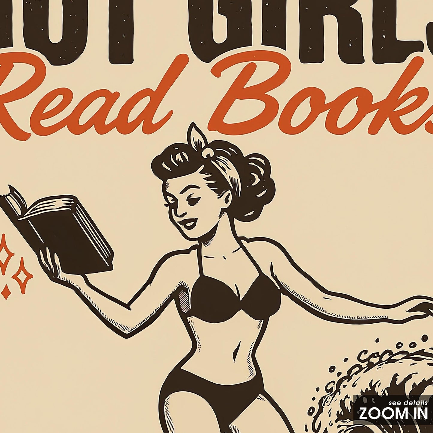 Hot Girls Read Books Poster – Retro Pin-Up Surf Art Print