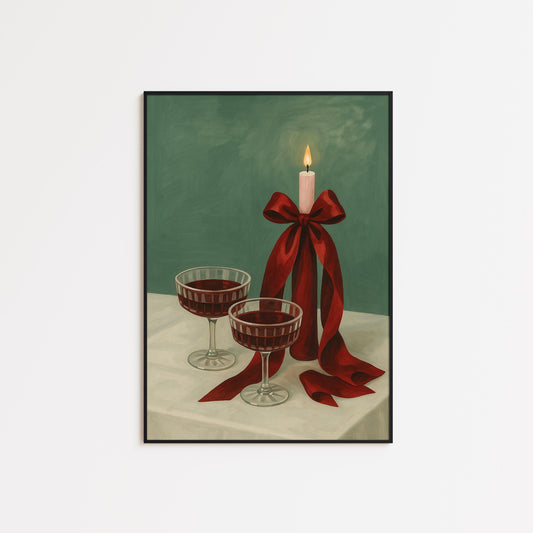 Romantic Candle Poster – Festive Holiday Wall Art With Cozy Wine Artwork