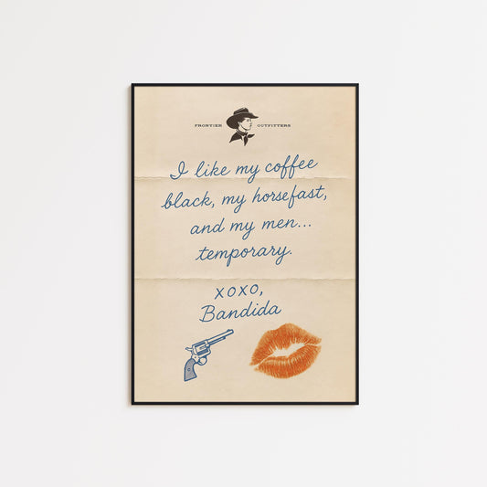 Bandida Poster – Western Cowgirl Sass Wall Art with Vintage Letter Style