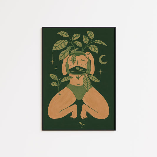 Botanical Moon Art Print – Feminine Wall Art | Self Love Poster for Boho Decor