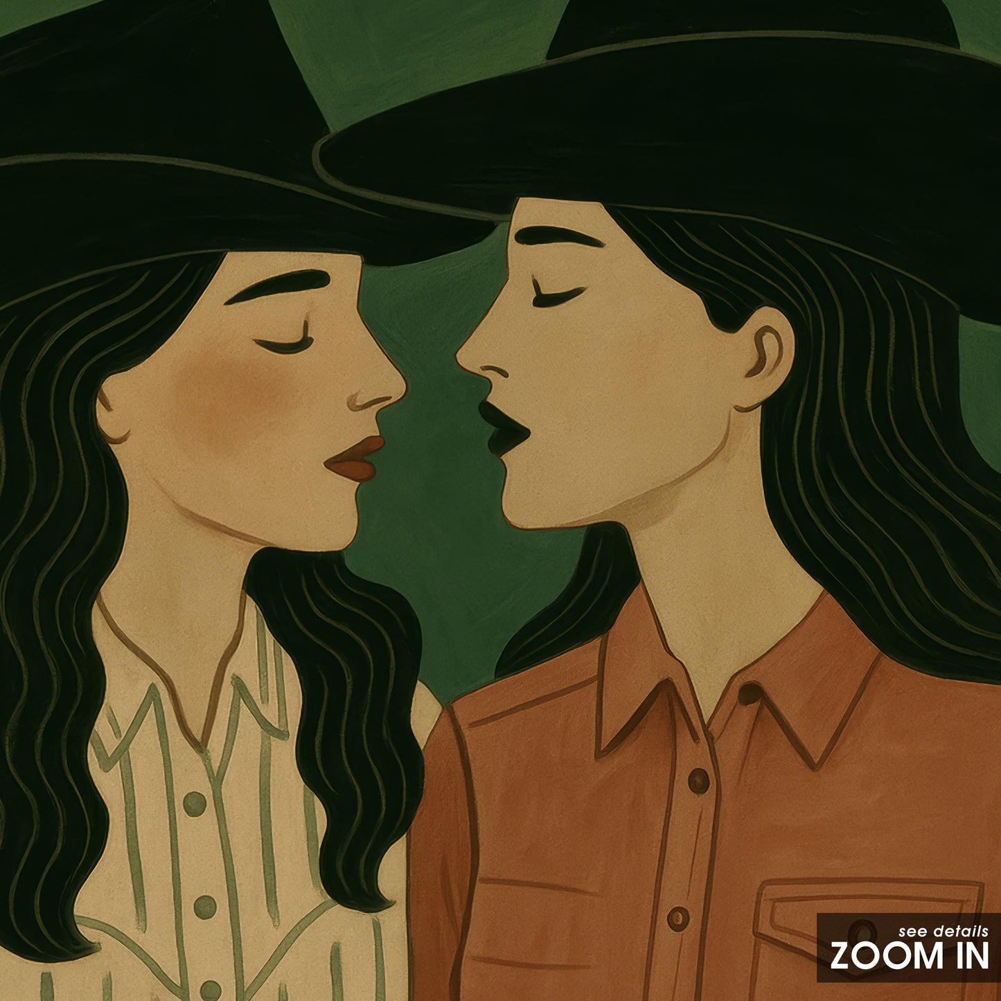 Cowgirl Lovers Poster – Queer Western Art With Rose Embroidery Detail