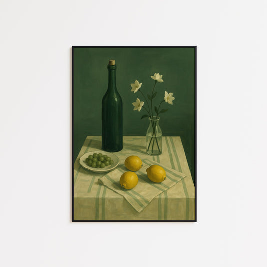 Mediterranean Still Life Poster – Lemon Wall Art | Olive Decor Print, Vintage Kitchen