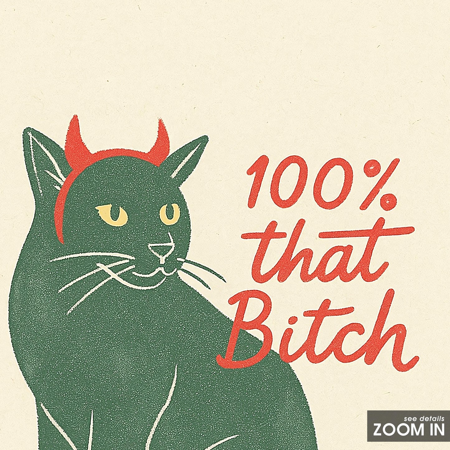 Confident Cat – 100% That Bitch Minimal Poster, Bold Modern Line Art Print