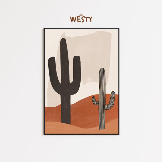 Minimal Saguaro Cactus Art – Desert Earth Tones Poster