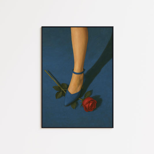 Blue Heel Rose Poster – Feminine Wall Art | Minimalist Retro Print With Bold Color