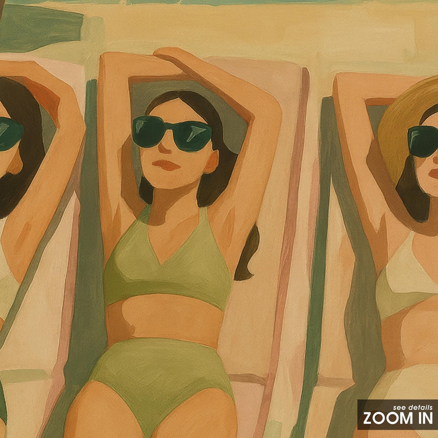Retro Summer Art Print – Sun Sisters Feminine Poolside Poster With Vintage Swimsuit