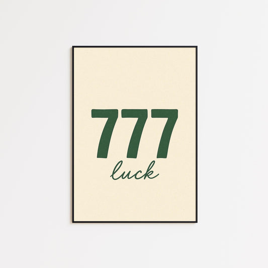 777 Luck Poster – Minimal Retro Wall Art – Vintage Number Print – Lucky Symbol Home Decor
