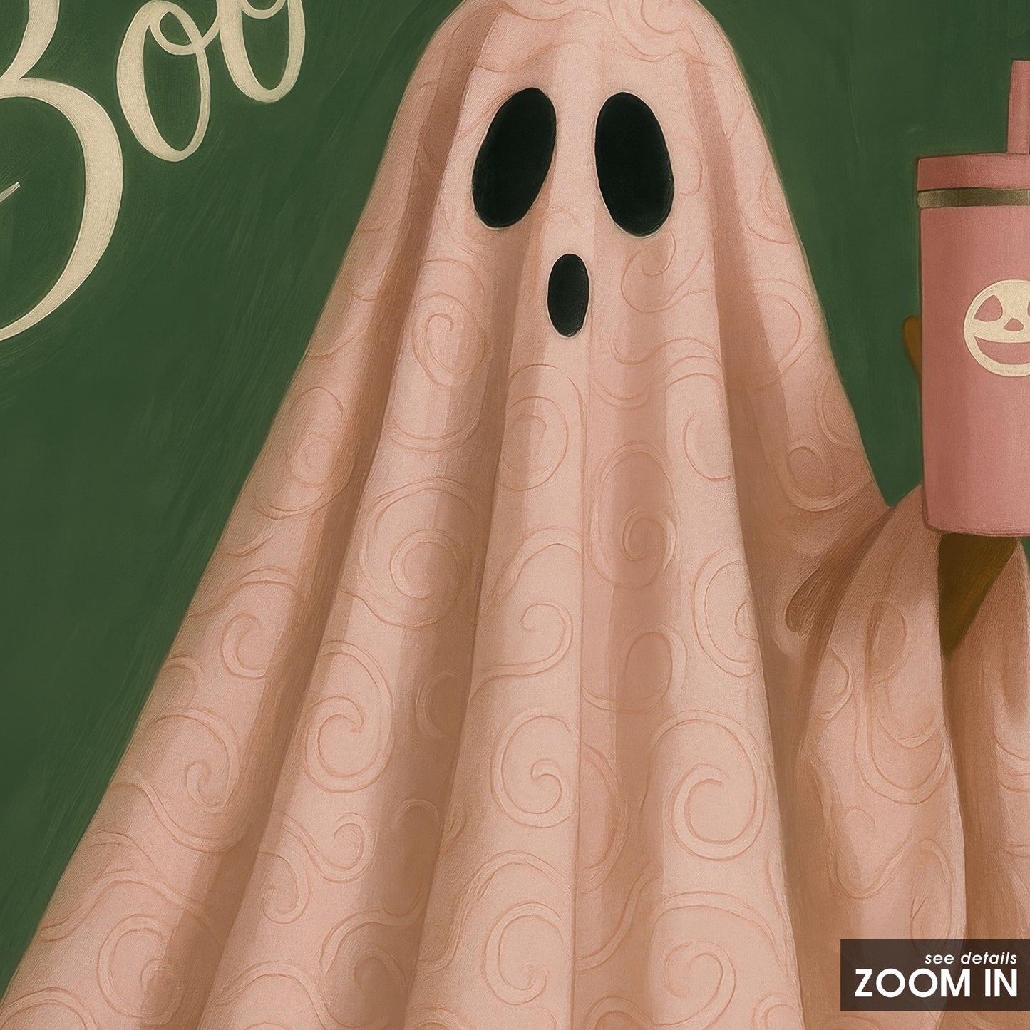Pink Ghost Wall Art – Whimsical Halloween Decor, Cute Spooky Poster Print