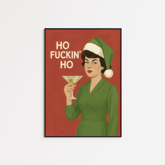 Funny Christmas Poster – Retro Holiday Print With Sarcastic Martini Woman Art