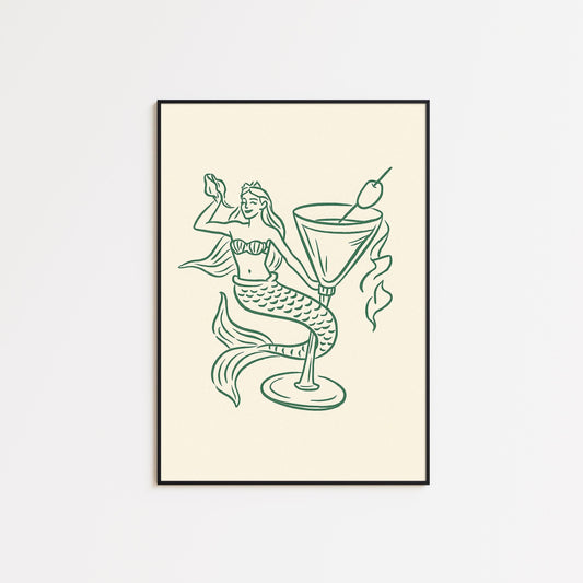 Mermaid Martini Poster – Retro Cocktail Bar Wall Art