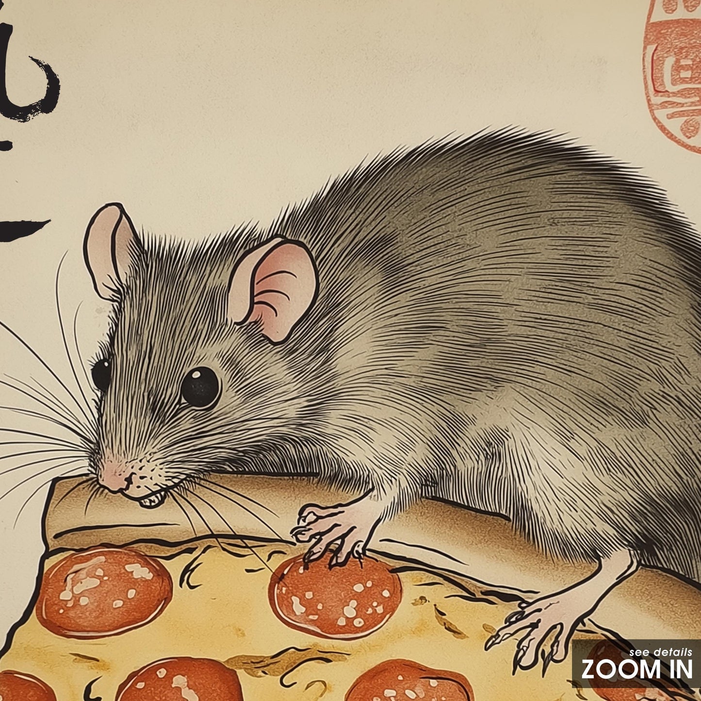 Samurai Rat & Pizza – Japanese Pop Fusion Art Print