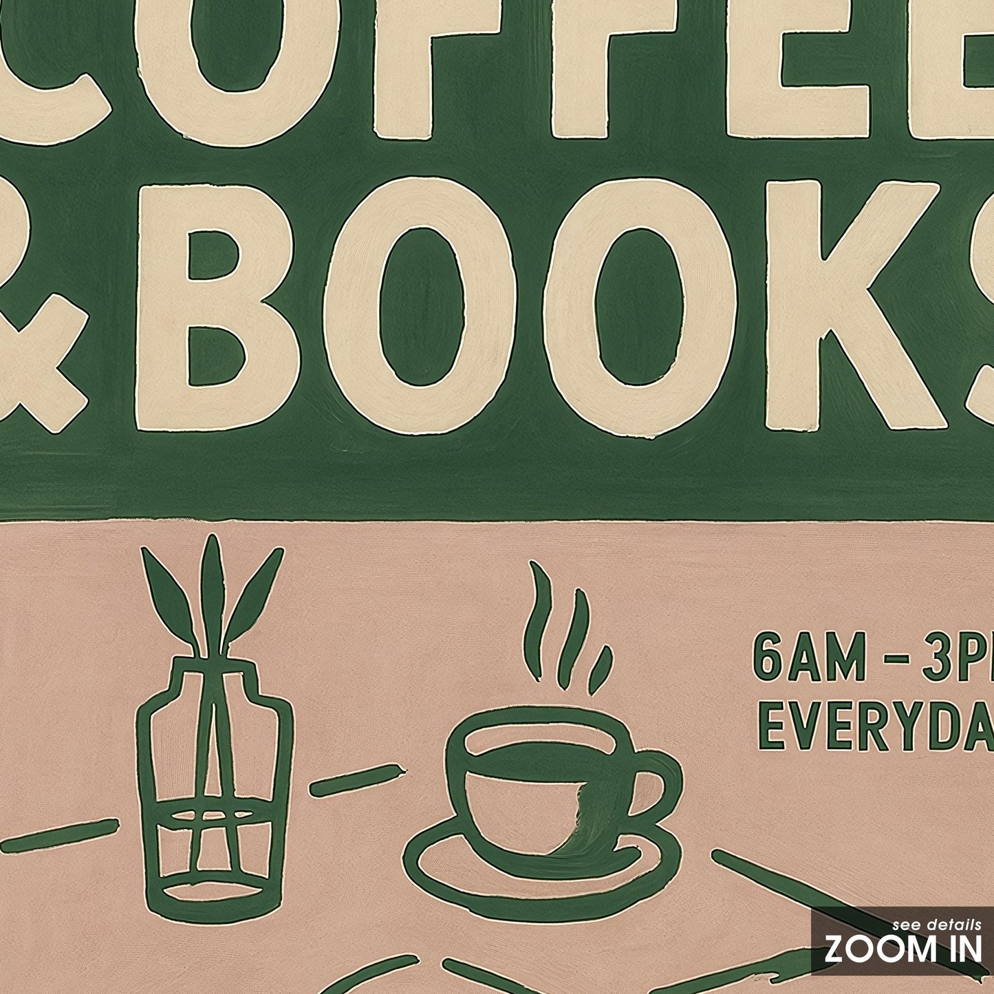 Coffee Books Poster – Cozy Reading Art With Warm Green Library Wall Decor