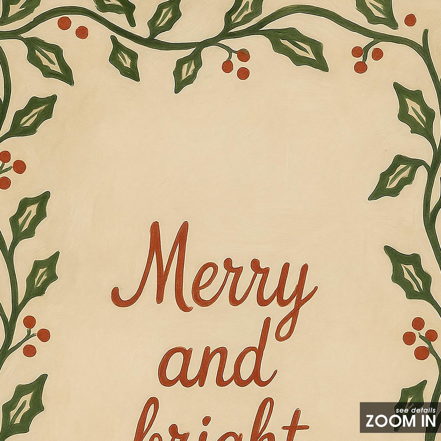 Vintage Christmas Wall Art – Merry Bright Poster With Hand Painted Wreath Print