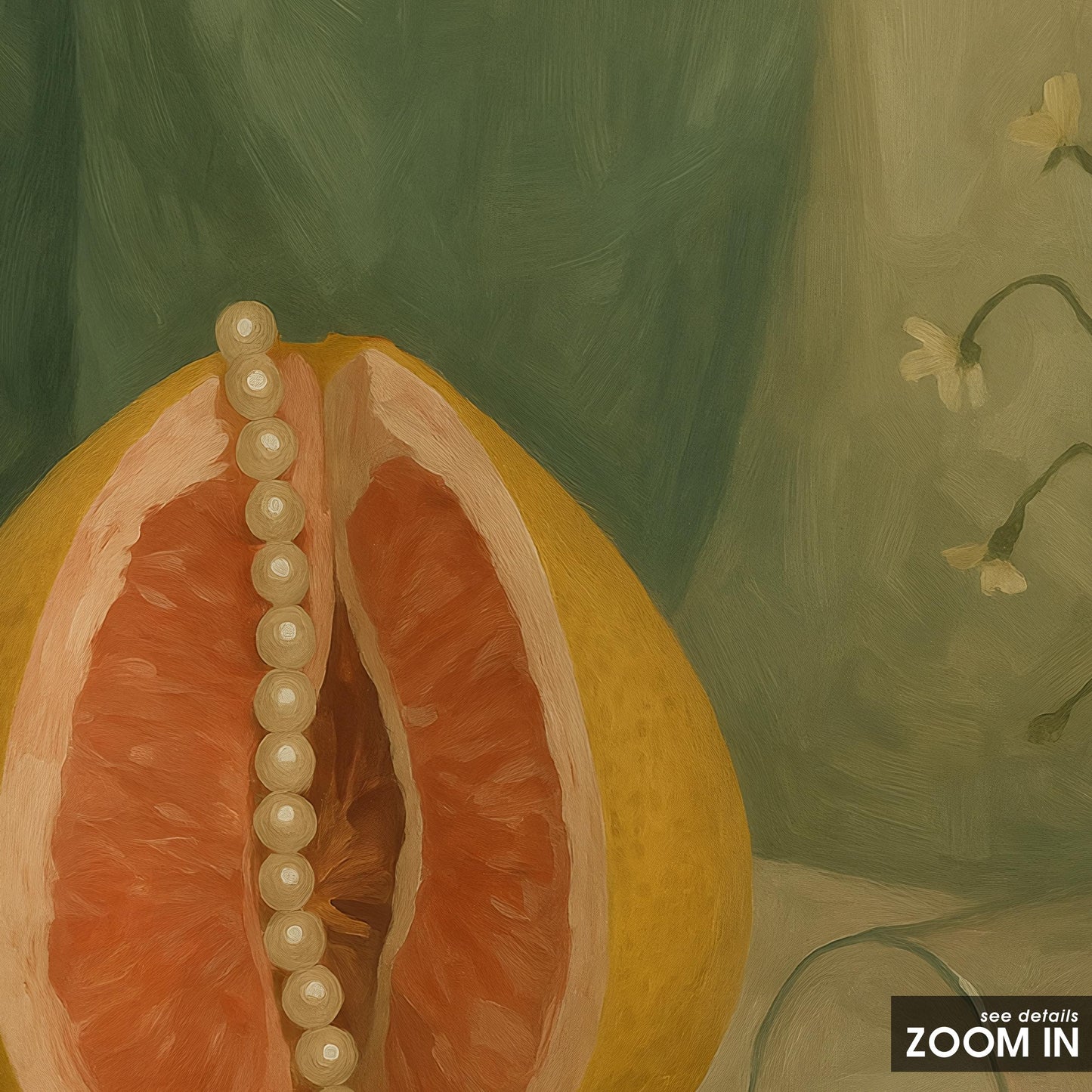 Vintage Botanical Wall Art – Grapefruit Still Life Print with Pearls for Dining Room