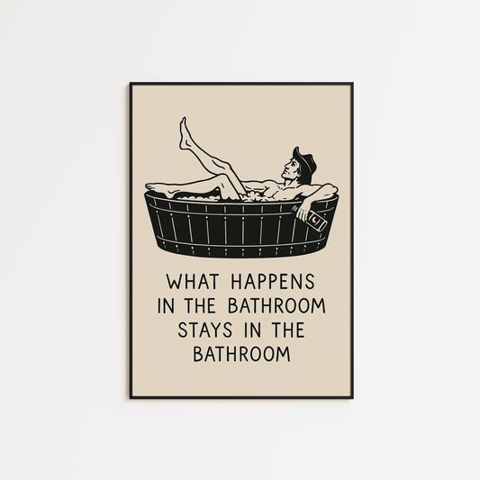 Funny Cowboy Bathroom Poster – What Happens in the Bathroom Stays There