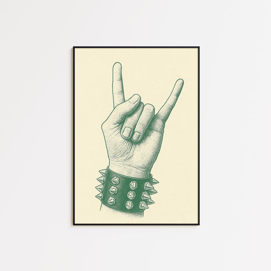 Rock Hand Poster – Vintage Line Art Print, Minimal Music Wall Decor