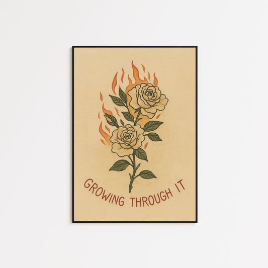 Resilient Floral Poster – Vintage Flower Art With Symbolic Fire Wall Decor