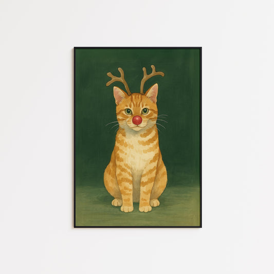 Christmas Cat Poster – Festive Wall Art With Adorable Tabby Cat Illustration