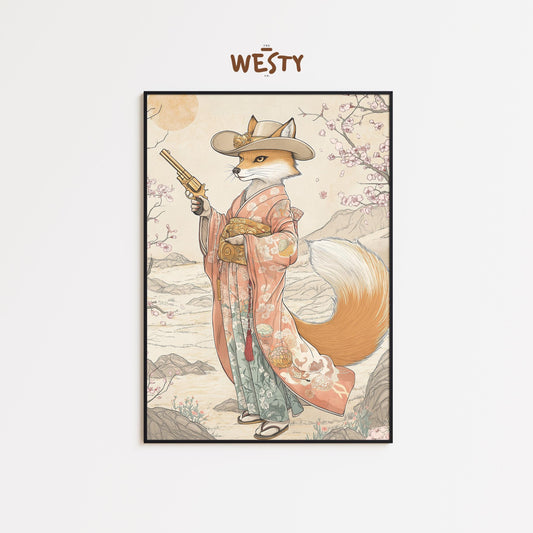Samurai Fox in Kimono – Wild West Kitsune Poster