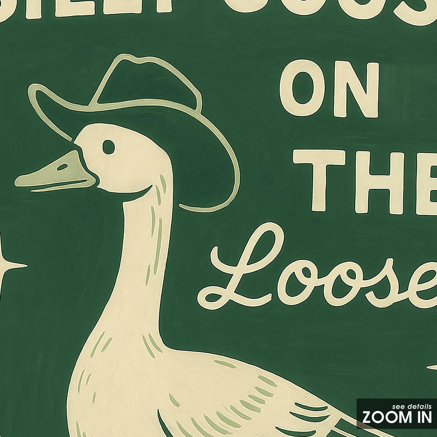 Quirky Retro Wall Art – Playful Goose Print With Vintage Green Poster