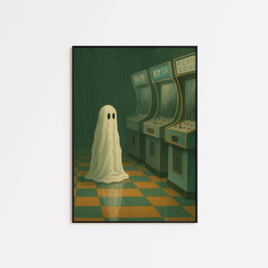 Ghost Arcade Poster – Spooky Retro Print With Haunted Gaming Art Vibes
