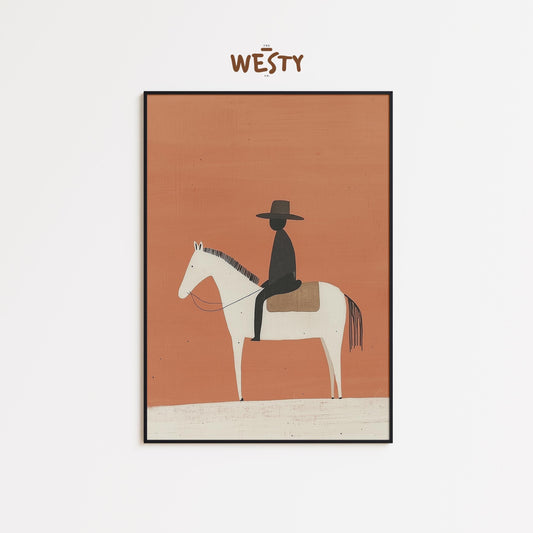 Minimal Cowboy on Horse – Western Desert Art Print