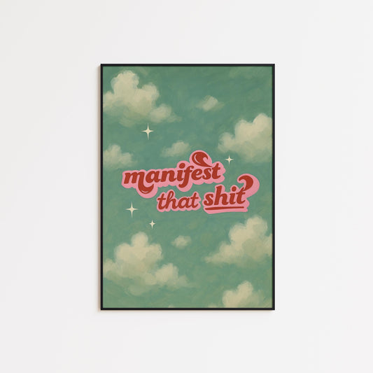 Retro Cloud Poster – Bold Text Print With Playful Typography & Pastel Sky Decor