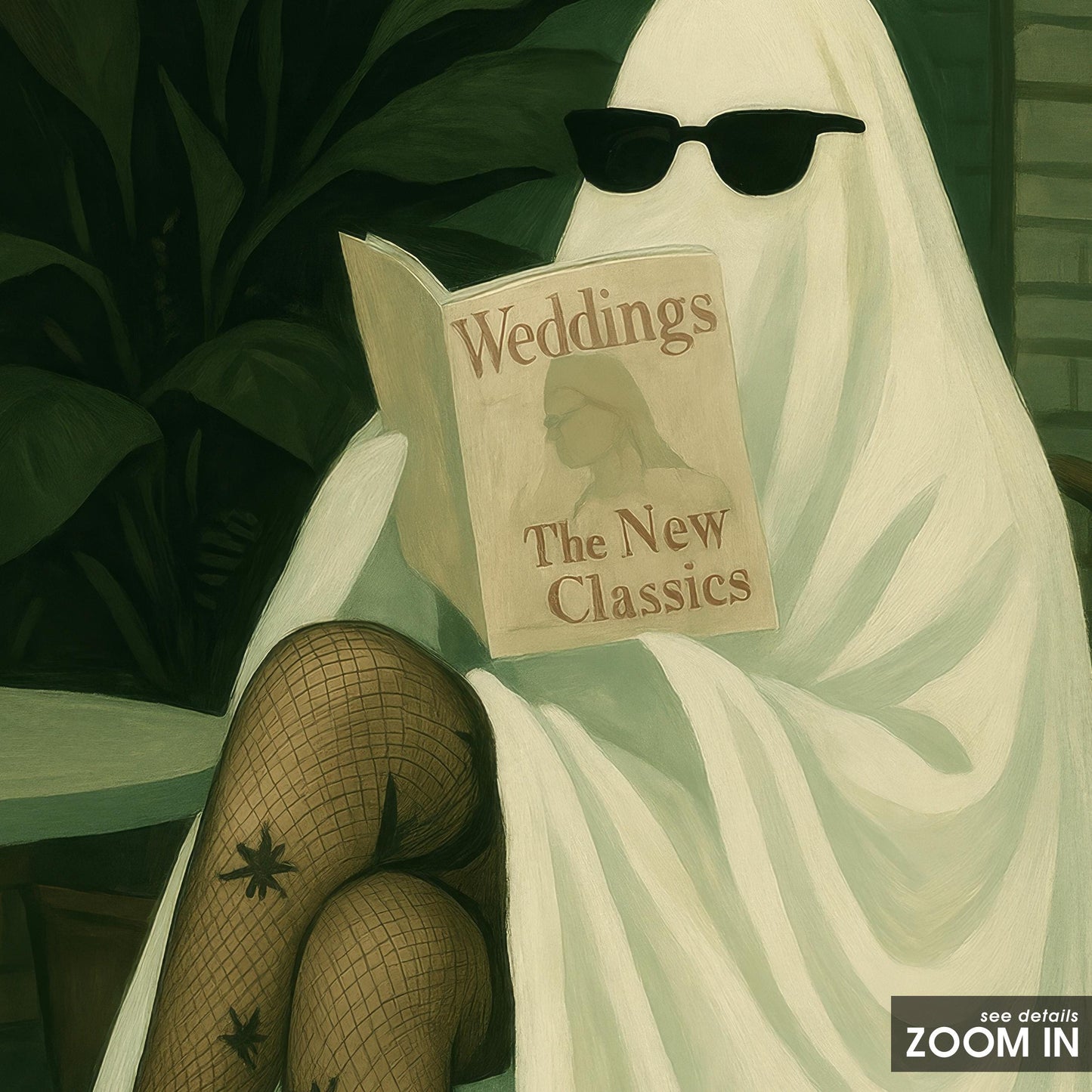 Gothic Ghost Wall Art – Whimsical Ghost Decor Reading Magazine Print